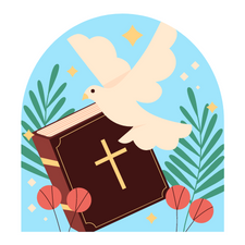 Image of Bible with Dove and Palms