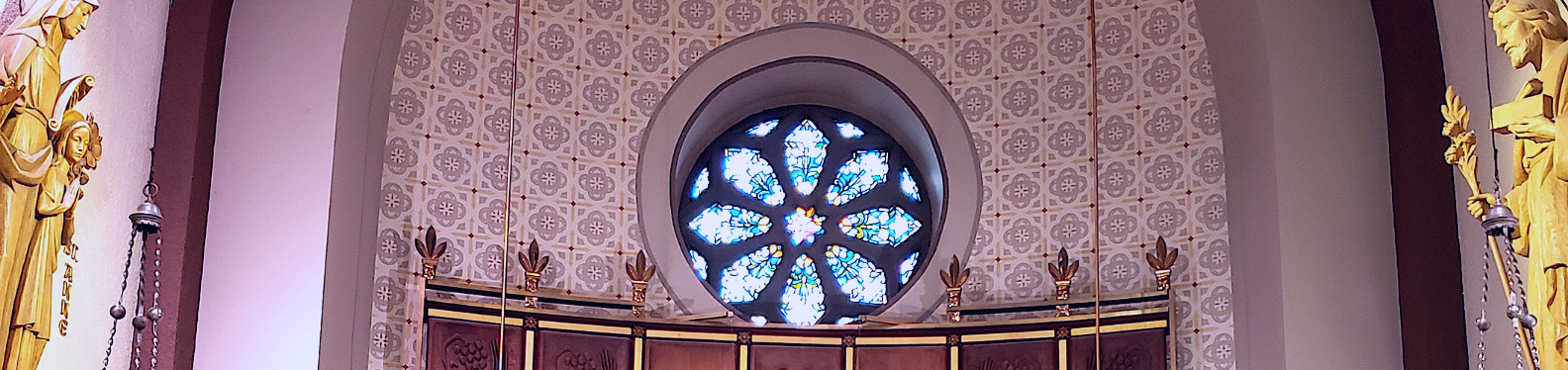 Stained glass window over the tabernacle area